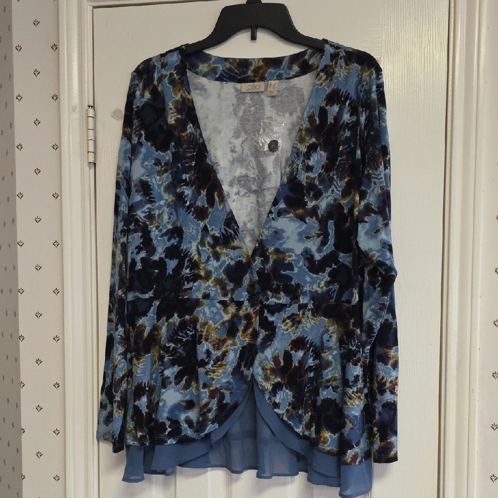New Logo/Lori Goldstein Long Sleeve Cardigan With Chiffon Bottom. Size 1X